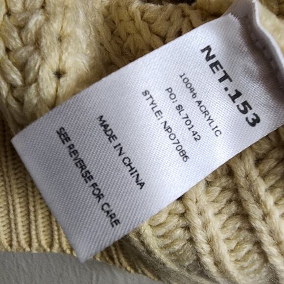 NWT Cream Cable Knit Turtleneck Sweater Balloon Sleeve Chunky Knit S/M - Picture 9 of 12